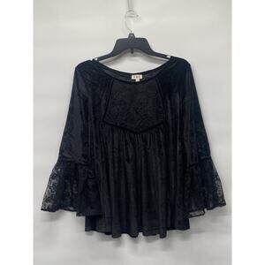 POL womens Black Velvet OVERSIZED Baby Doll Top Sz S Whimsy Goth Fairy Oversized